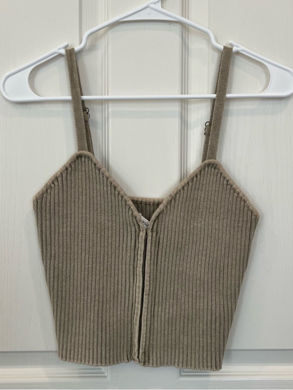 Mustard Seed Ribbed Knit Cami Crop Top in Taupe